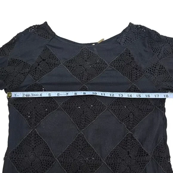 Free People Top Womens Size XS Black Crochet Lace Cut Out Bell Sleeve Whimsigoth - Picture 11 of 14